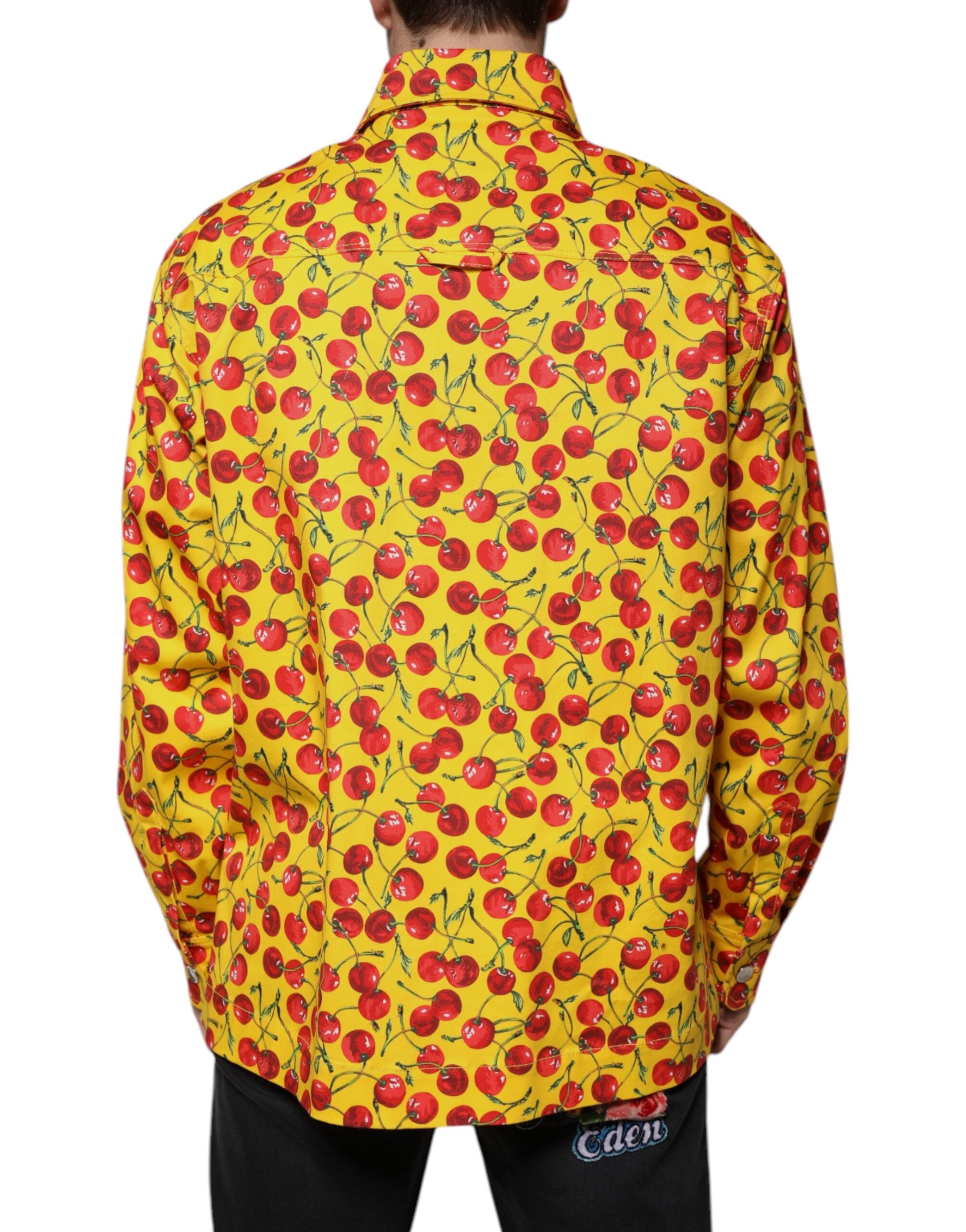 Dolce & Gabbana Yellow Cherry Button Down Men's Casual Shirt